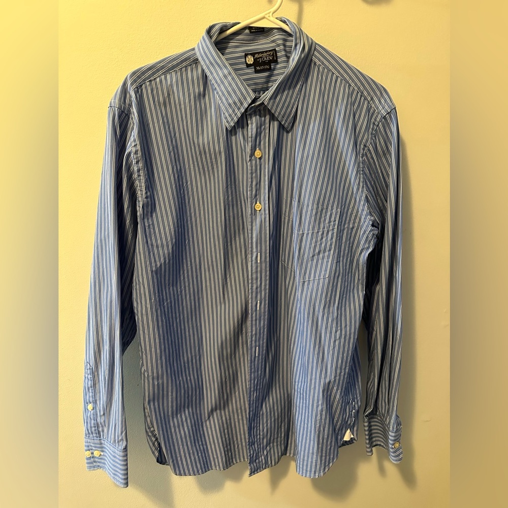 J. Crew Haberdashery 2-Ply Button Up Blue and White stripe Pattern long Sleeve